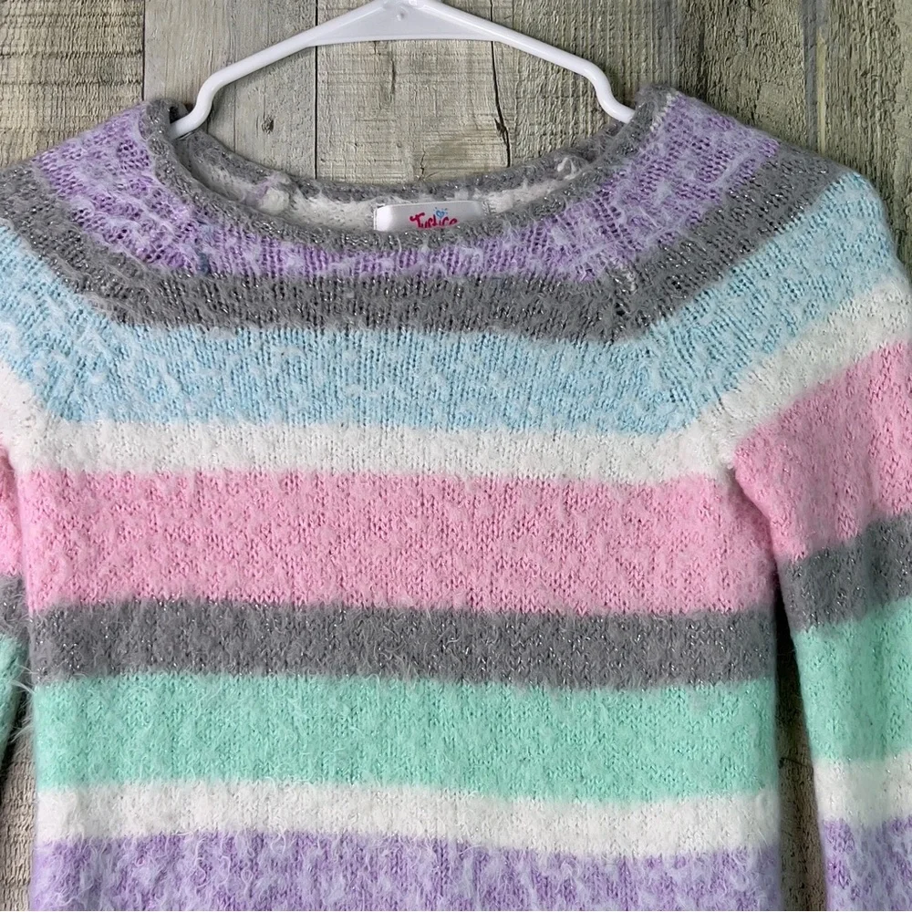 Justice Size 8 Crewneck Long Sleeve Pastel Color Fuzzy Sweater